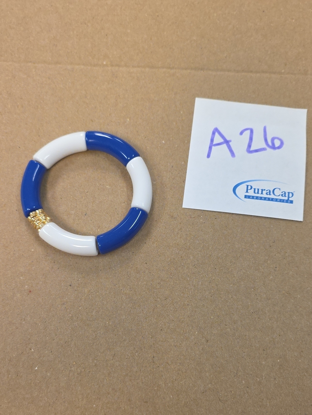 Blue and White Chunky Segment Bracelet with Gold Accent